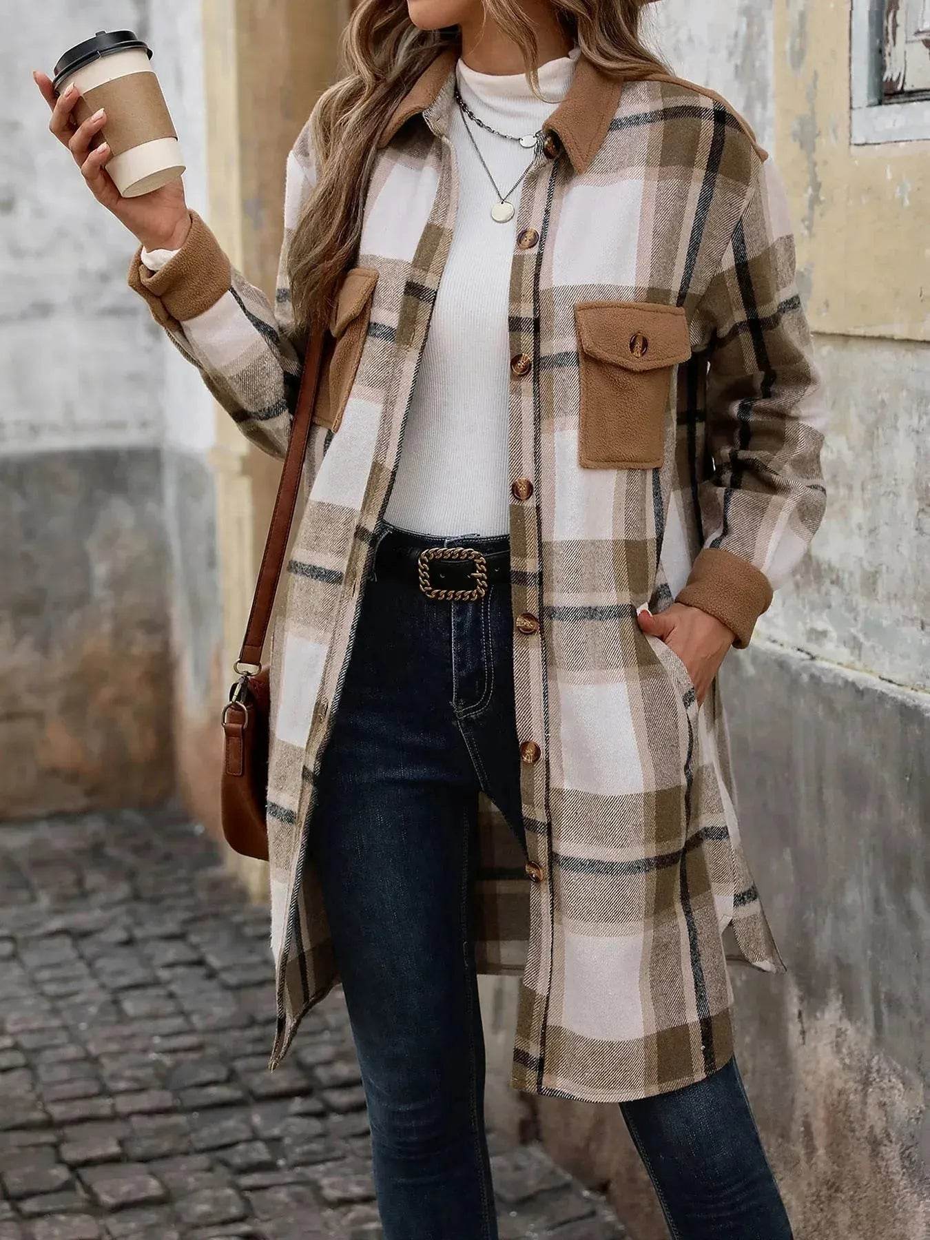 plaid jacket womens outfit Winter cashmere Jacket Outwear for women