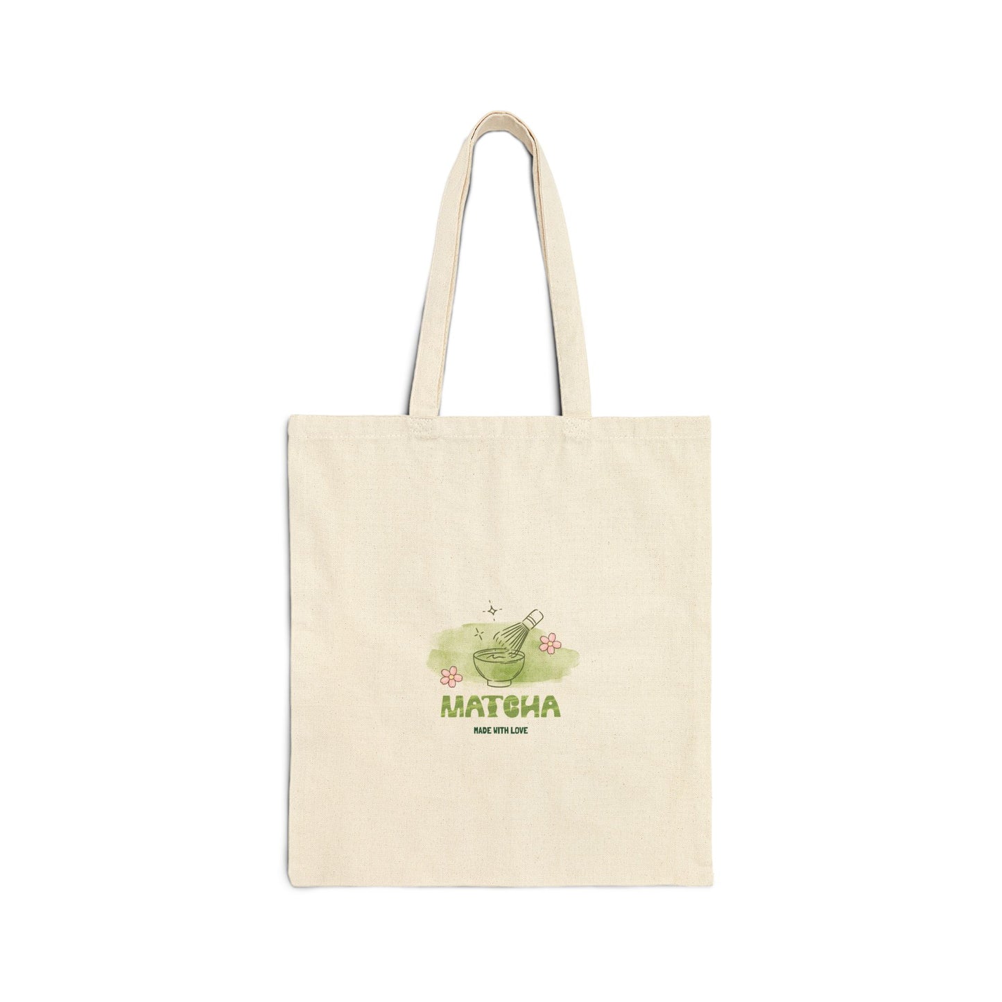 Matcha Love Cotton Canvas Tote Bag - Green Tea Illustration Eco Grocery Bag