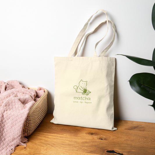 Tote Bag — Cute Matcha Cat Canvas Tote Bag ("matcha")