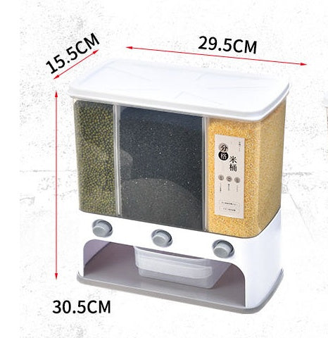 Wall-Mounted Grain Storage Box – Clear Plastic Rice & Cereal Container with Press Funnel