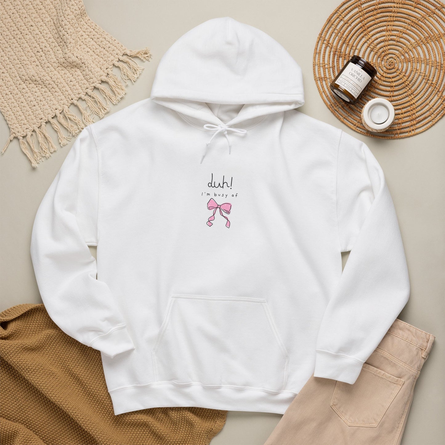 Cute Pink Bow Hoodie — “duh! I'm busy af” Graphic Sweatshirt