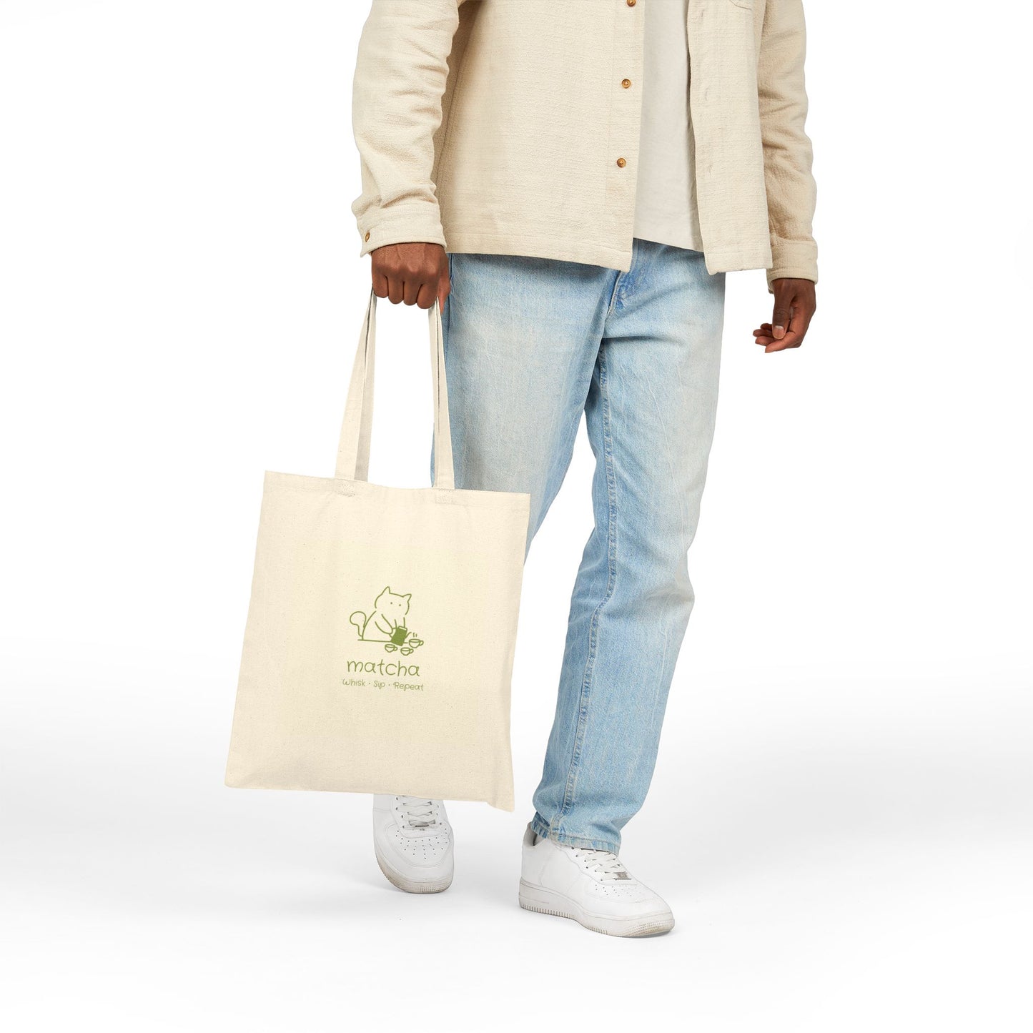 Tote Bag — Cute Matcha Cat Canvas Tote Bag ("matcha")