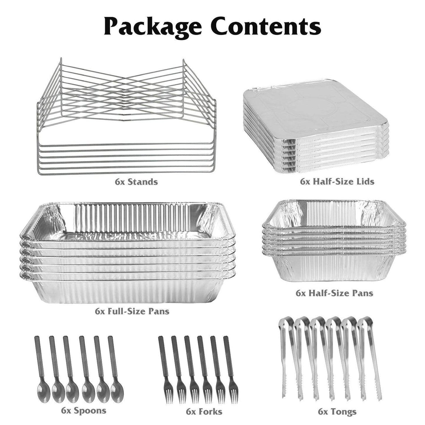 42Pcs Serve 6 Guests Disposable Chafing Dish Buffet Set Chafing Servers With Covers Spoons Forks Tongs Full-Size Pans Food Warmers For Parties Events Catering Supplies With Utensils And Lids