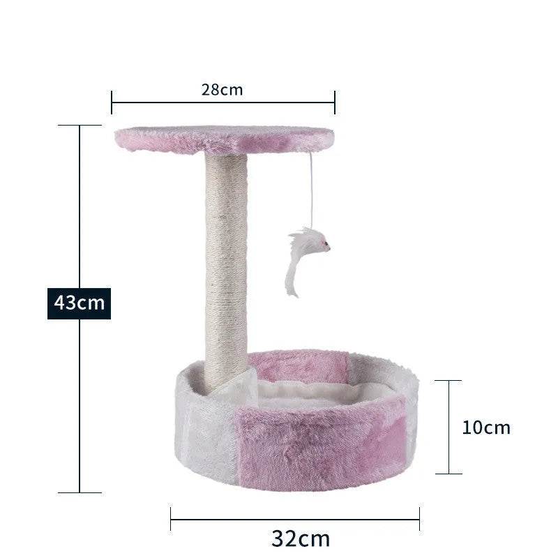 Cat Scratching Post with Platform & Hanging Toy – Multi Level Cat Tree Scratcher with Plush Bed