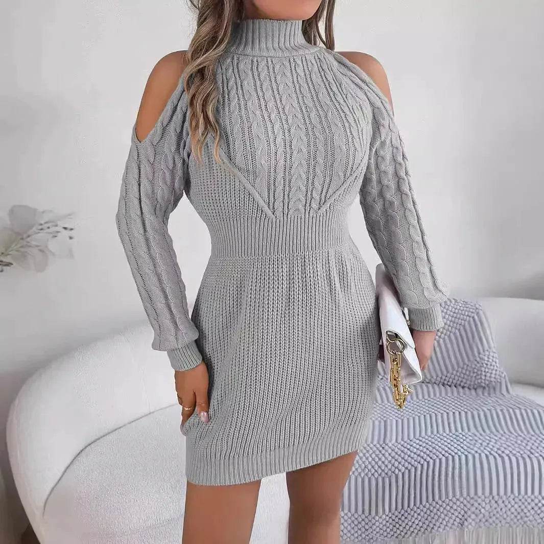 Fashionable Autumn Winter Slim fit Woolen Twist Knitted Mini Sweater Dress