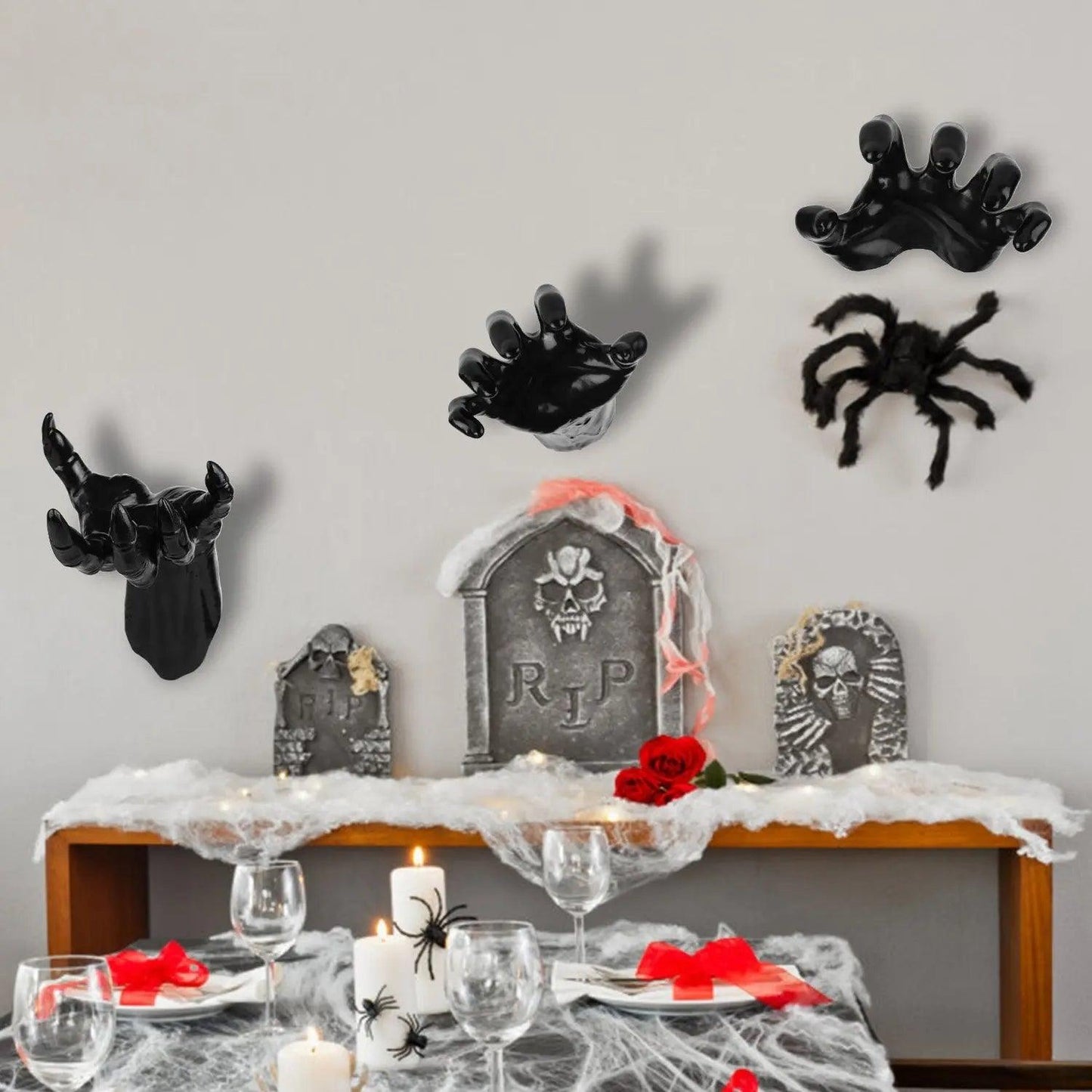 3Pcs Creepy Reaching Hands With Lighted Candles Wall Mounted Halloween Decoration Witch Devil Hand Aesthetic Goth Gothic Life Sized Horror Hands Hanging Sculpture