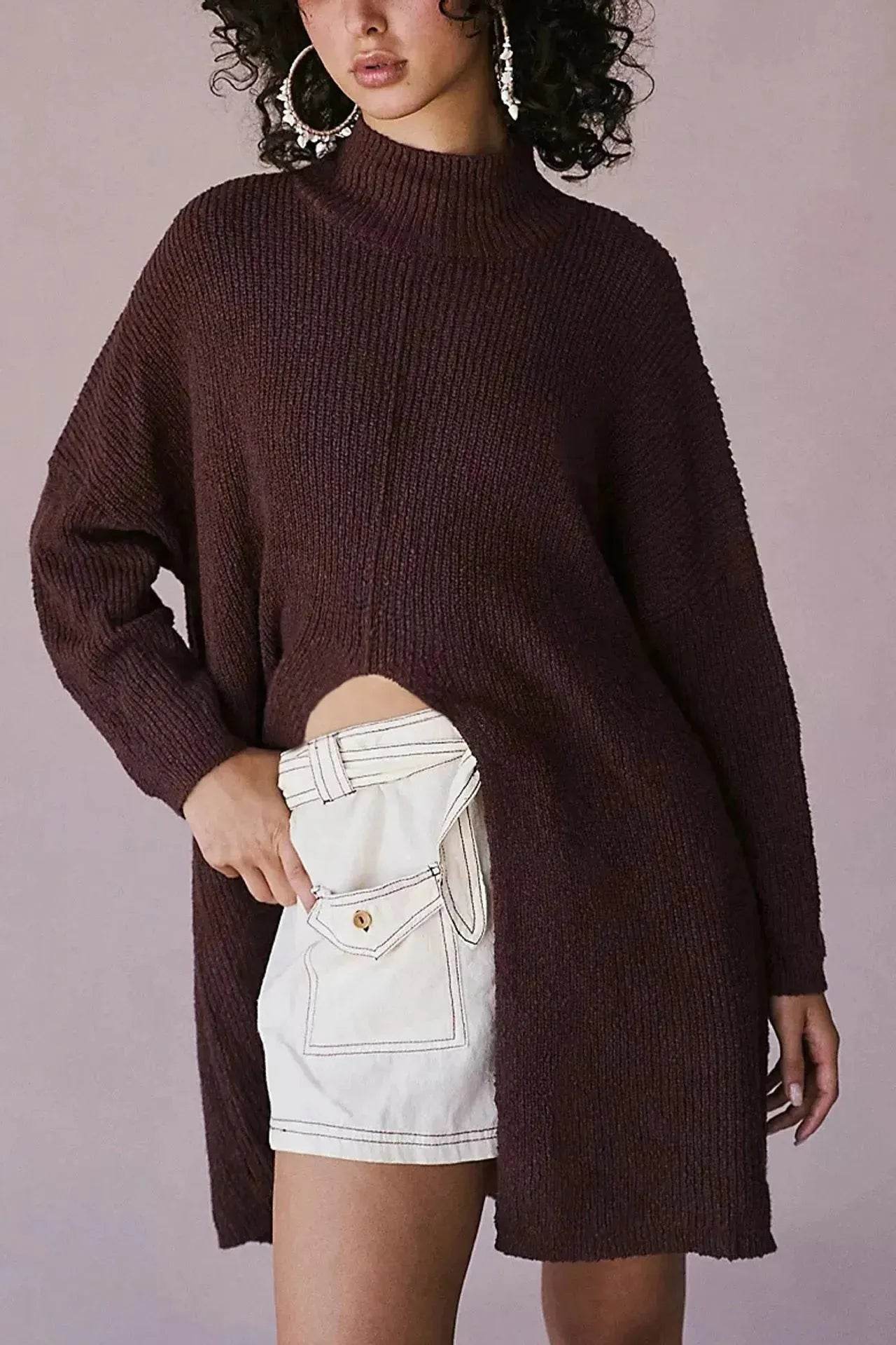 Stylish Cashmere Pullover Front Split Winter Tunic tops for Women