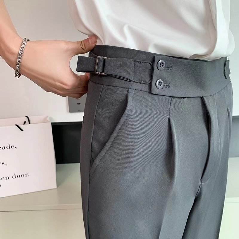 Work Office Business Formal Men's Trouser Draping Cropped Small Suit Pants Men