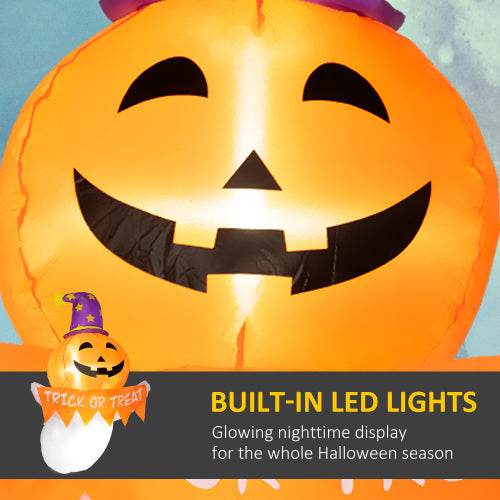 Outsunny 3.4ft Halloween Inflatables Window Sticker Ghost With Orange Face, Blow Up Halloween Decorations Outdoor LED Yard Display, Waterproof