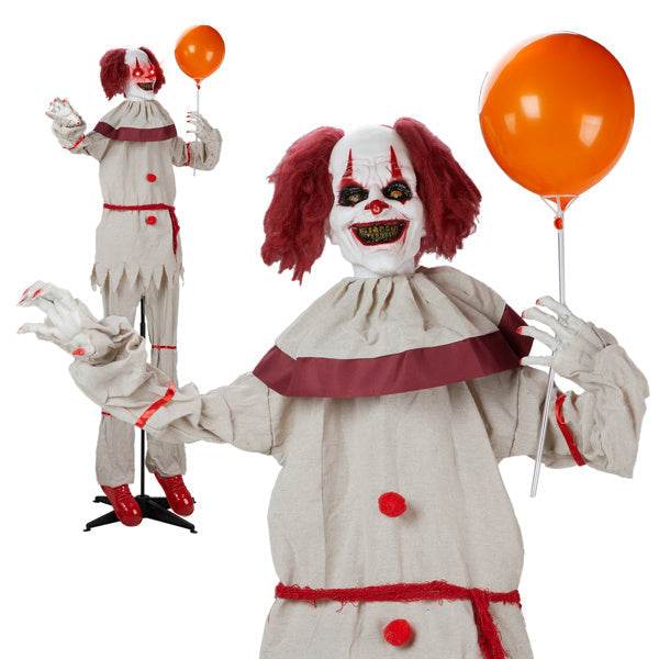 5.7ft Eye Red Light Vibration Clown Sound Voice Control, Standing Balloon Clown, Battery Model - Battery Not Included, Halloween Standing Decoration