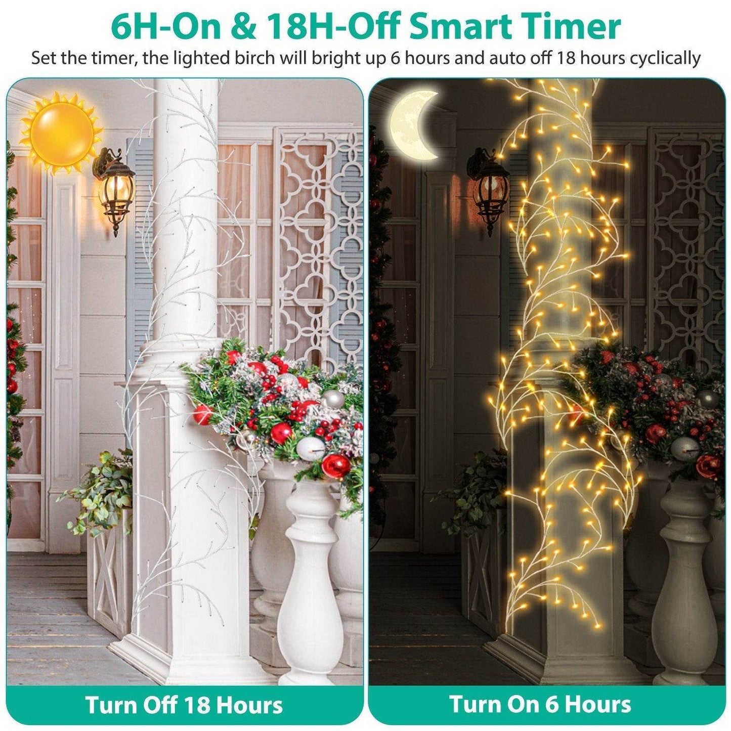 1Pc 7.87FT Lighted Birch Garland Lighted Twig Vine Lights 144LED Birch Garland With Lights String Light With Timer 8 Modes IP45 Waterproof For Christmas Fireplace Home Decoration