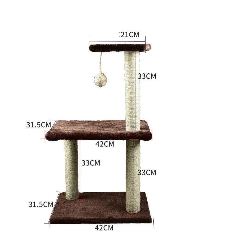 Cat Scratching Post with Platform & Hanging Toy – Multi Level Cat Tree Scratcher with Plush Bed