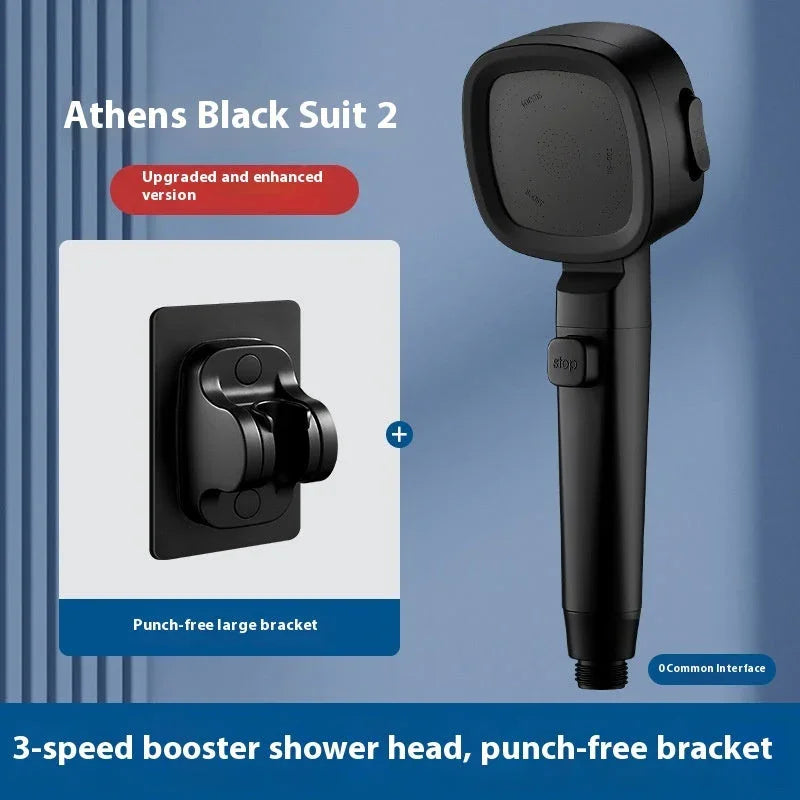 Three-speed Filter Supercharged Square Shower Head Handheld Nozzle