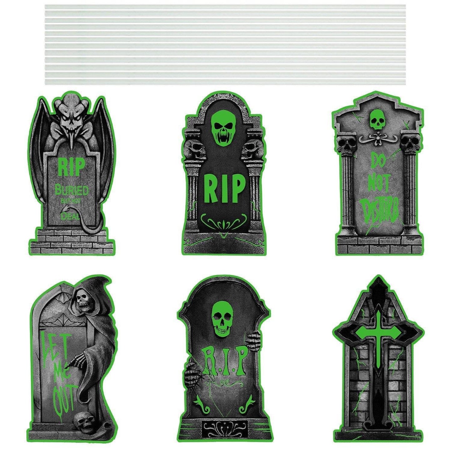 6Pcs Skull Or 6Pcs Tomb Or 5Pcs Black Cat Halloween Yard Sign Decorations  Glow In The Dark For Haunted House Garden Yard And Scary Theme Party