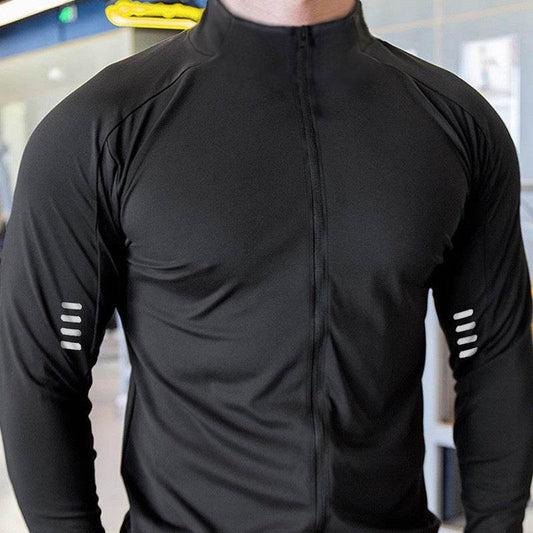 Muscle Fit Long Sleeve Zip Up Quick Drying Sport Workout Gym T-shirt for Men
