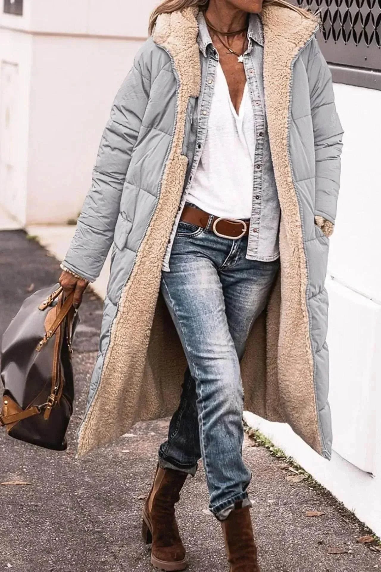 Classy Fleece lined Long Hooded Puffer Winter coat for women
