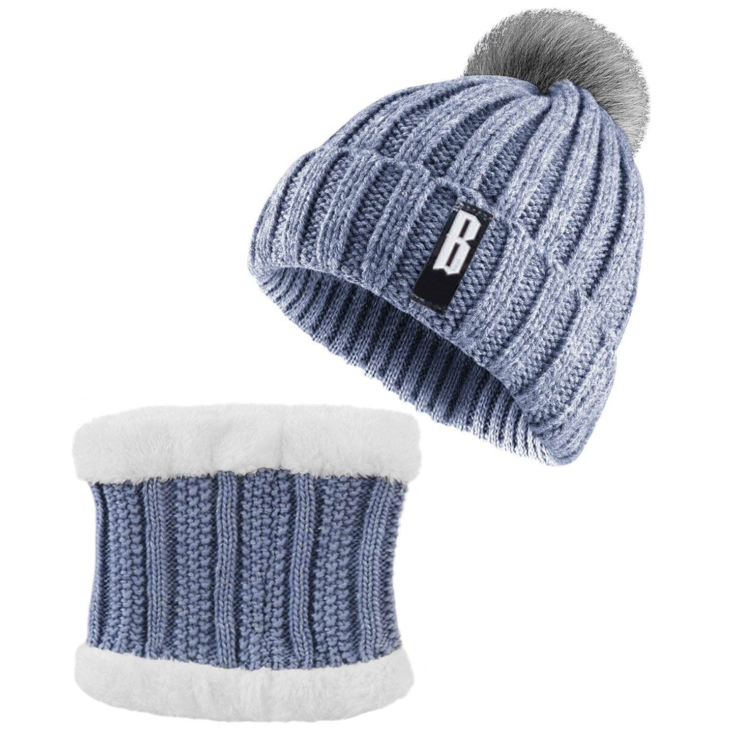 1Set Winter Beanie Hat Scarf Set Women Warm Knitting Skull Cap Neck Warmer For Walking Running Hiking Camping Outdoors Gift