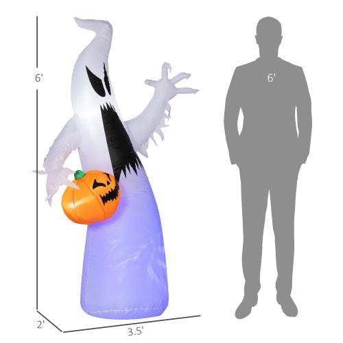 HOMCOM 5.9 Halloween Inflatable Outdoor Decoration Ghost With Pumpkin, Blow Up LED Yard Decor For Garden, Lawn, Party, Holiday, Waterproof