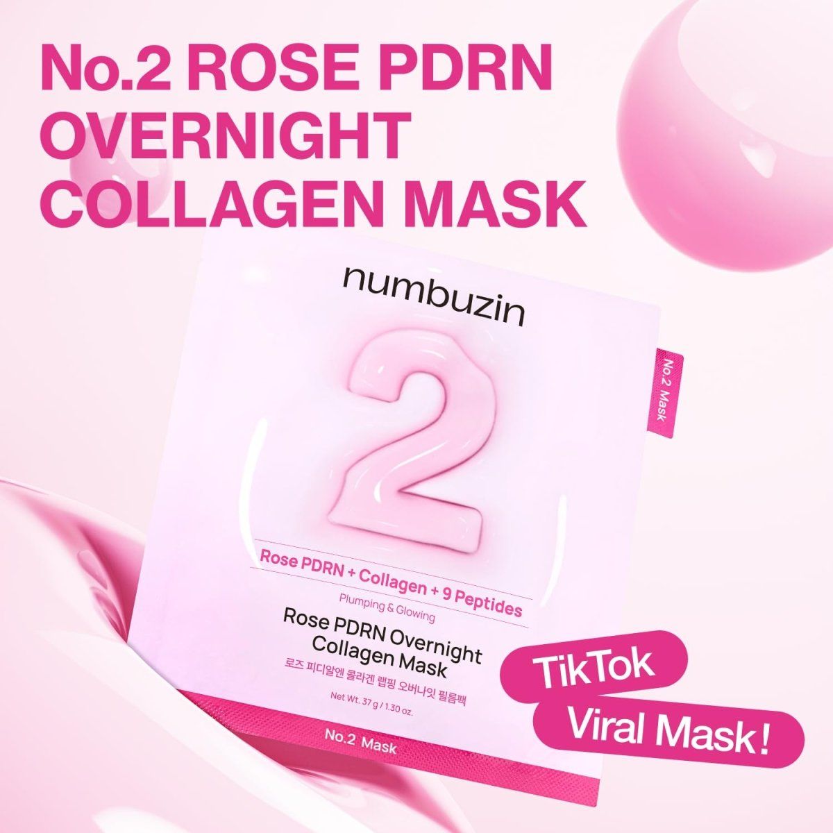 Numbuzin No.2 Rose PDRN Overnight Collagen Mask 37ml